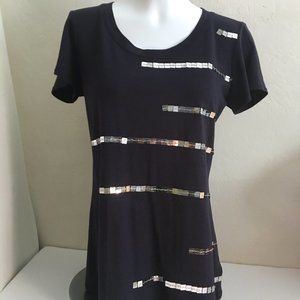 Dressy Unique Sequin Blue T Shirt Top